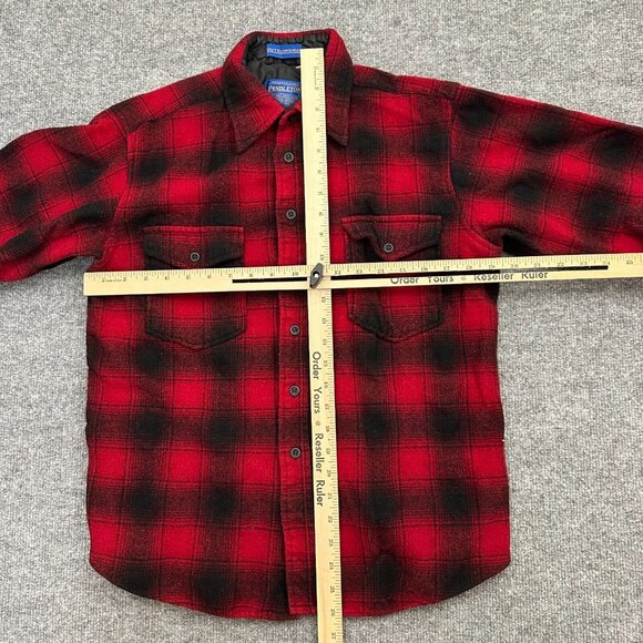 Pendleton Flannel Shirt Men's Large Red Black Plaid Wool Long Sleeve Button-Up - Picture 8 of 13